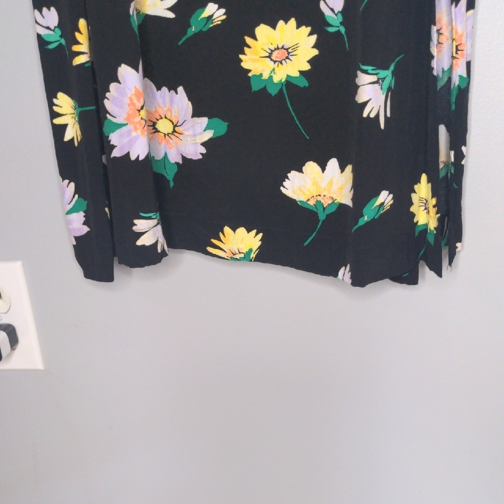 EUC✨LOFT black sleeveless midi dress with ruffled straps & yellow flowers - Picture 8 of 17